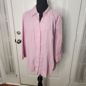 Riders by Lee Pinstripe Pink Gray‎ White Women's Shirt  Size 1X